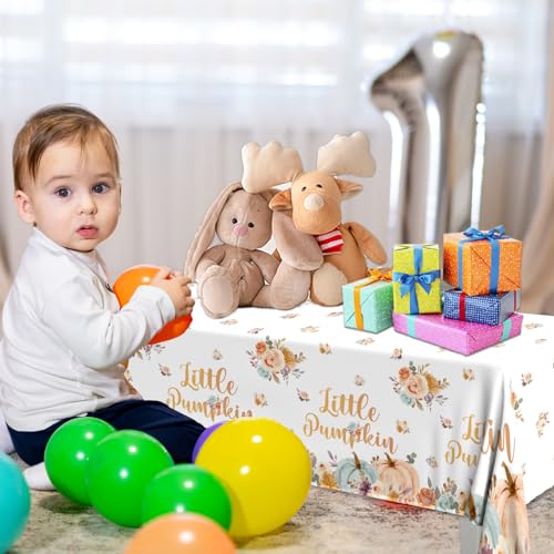 Image of CMUSKO 3Pcs Little Pumpkin Tablecloths-Floral Pumpkin Theme Rectangular Plastic Table Covers Fall Baby Shower Birthday Party Supplies for Boys Girls