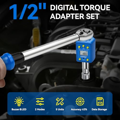 Image of DISEN 1 /2 inch Digital Torque Adapter Set (10-200 N.m / 7.4-147.5 ft-lb), ±2% Accuracy, Mem & Trace Modes, Buzzer & LED Alert,Works with Ratchet & Breaker Bar, for Automotive Motorcycle