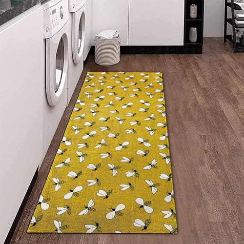 Image of SAGON 2x5 Ft Printed Runner Carpet - Cotton Bedside Rug for Bedroom & Living Room (Bee Yellow)