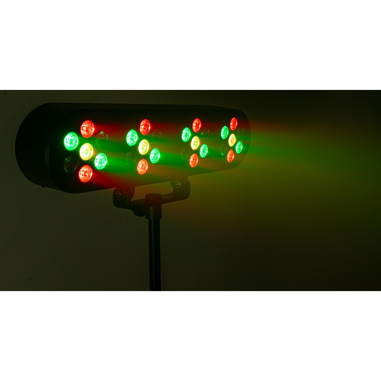 Party Light & Sound - FUNLED - Spettacolo di luci con 4 effetti su stativo telescopico - 4 PAR di 7 LED da 1 W ciascuno - Telecomando - Effetto strobo - Stativo incluso con altezza regolabile