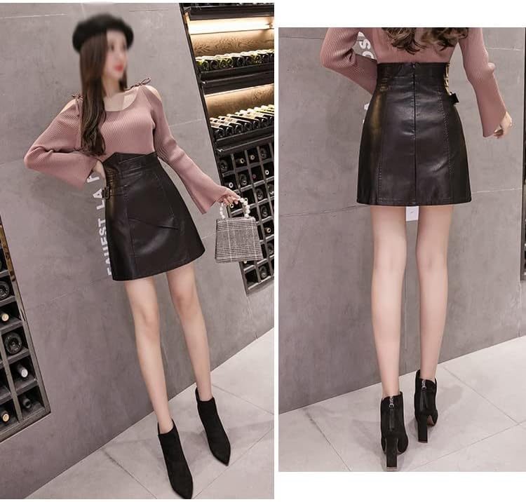 N/A 不規則なAライン pu小さな革のスカートスカート女性の短いスカートハイウエストスリムオールマッチスカート (Color : 公式通販