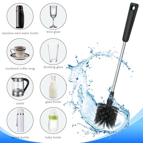 Image of Long Bottle Brush, 15.15 in Bendable Cleaner Brushes for Cleaning Neck Beer Bottles, Wine, Baby Bottles, Water Bottles, Tumblers, Flask, Bird Feeder, Vase, Pipes and Brewing Supplies Black /1Pack