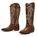 mysoft Women's Cowboy Boots Mid Calf Cowgirl Embroidered Western Pointed Toe Chunky Heel Pull On Knee High Boots