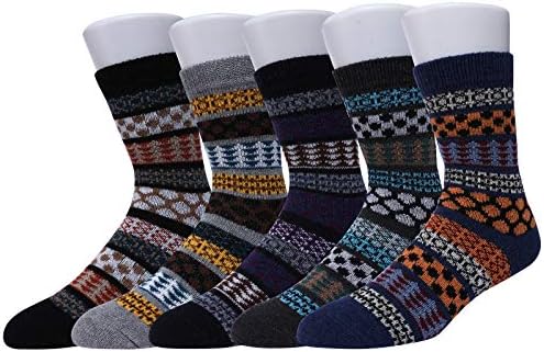 WYTartist Mens Socks Winter 5 Pairs Vintage Style Knit Wool Socks Soft Warm Winter Fall Crew Socks
