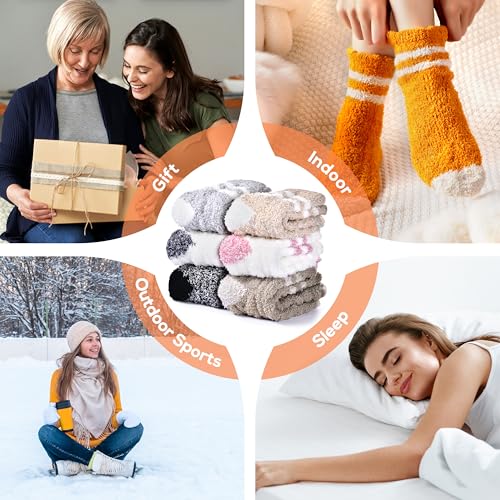 Image of Fuzzy Socks for Women - 6 Pair Fuzzy Socks, Cozy Socks Slipper for Women, Womens Soft Comfort of Coral Fleece, Strip Patchwork