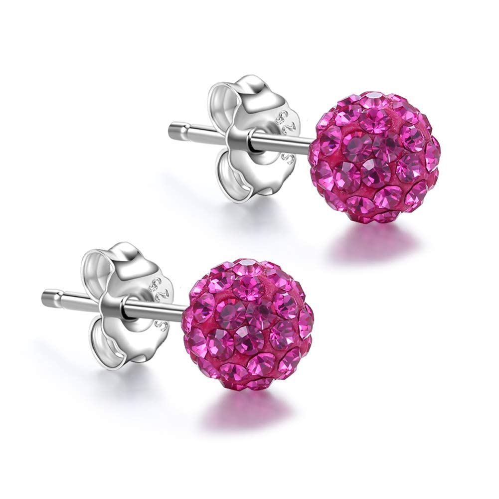 925 Sterling Round Ball Cubic Swarovski Elements Crystal Stud Earrings Many Colors