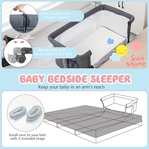 Miniatura 3 de Lifezeal Cuna 3 En 1 De Viaje Con Ruedas Y Colchón, Cuna Pórtatil Regulable En Altura A 5 Velocidades, Cuna Con Bolsillo Lateral Y Bolsa De Transporte, Para Bebés De 0-5 Meses Gris Oscuro