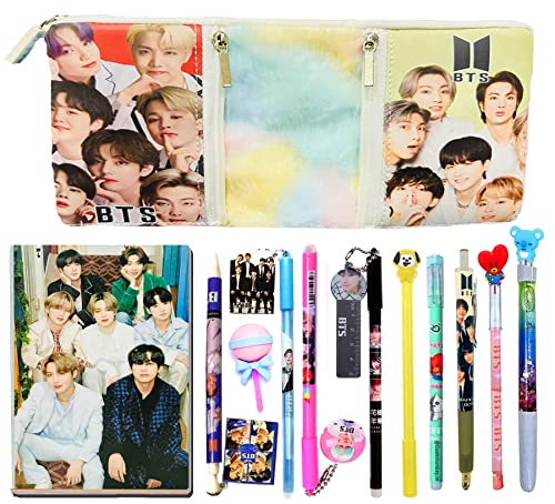 Cotton Bts Stationery Pencil Pouch With All Bts Pens Pencils,Bts School Stationery Set,Bts Return Gift Set,Combo For Girls For Birthday 12Pcs Bts Stationery Set (Style 1),Multicolor