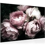 Runa Art Bild Blumen Rosen Modern Wandbilder Wohnzimmer 1 Teilig - Made In Germany - Vintage Schwarz Bunt Flur 039115a