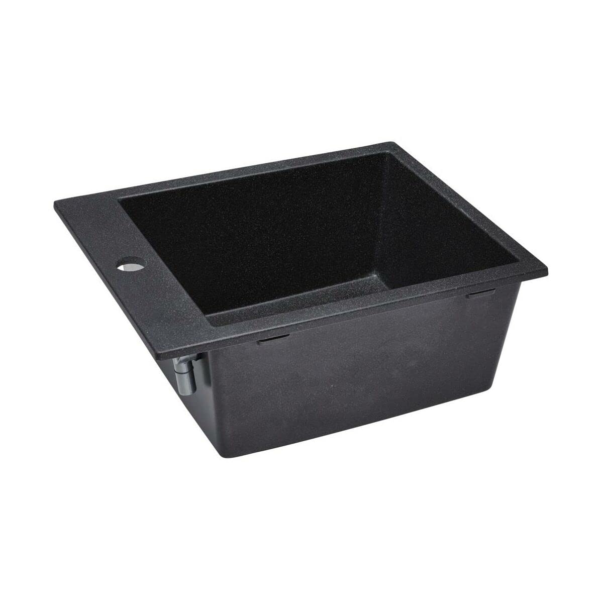 VBChome Fregadero de 48 x 39 cm, color negro, granito, rectangular, moteado, gran lavabo profundo, granito, sifón y grifo inox
