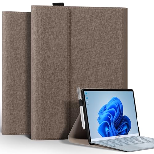 XFYKJIN Microfiber Leather Case for Microsoft Surface Pro 8 13-inch | Protective Shell | Pencil Holder | Compatible w/Keyboard | 2021 Model | Gray Brown