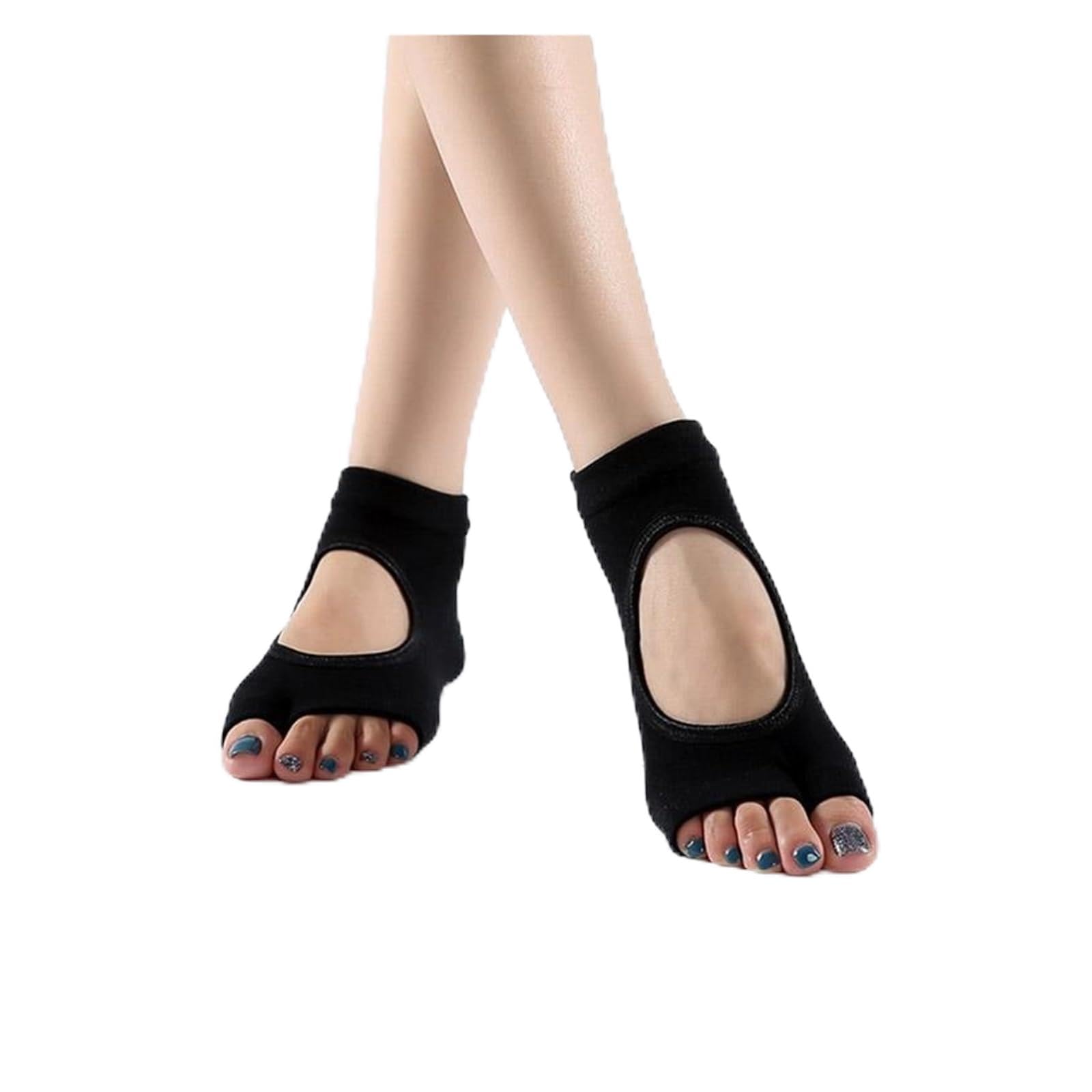 Zestaw skarpetek z palcami, Damskie bawełniane skarpetki do jogi z dwoma palcami do jogi, pilatesu i baletu, zestaw 5 sztuk, wielokolorowe(Black)