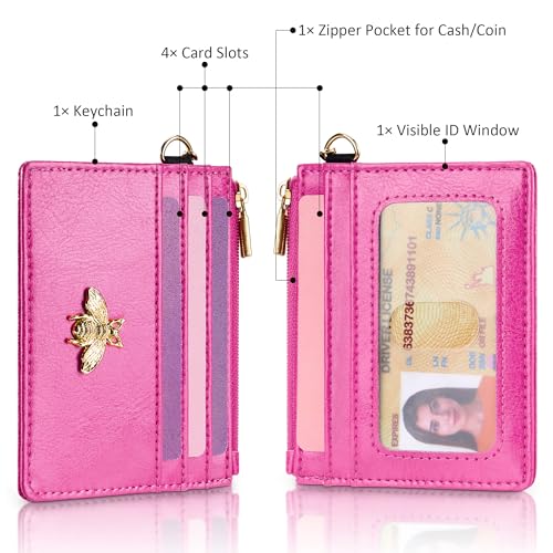 Image of SEAVILIA Card Holder Keychain Wallet for Women with ID Window RFID Coin Purse Bee Gifts Slim Minimalist Small Wallet