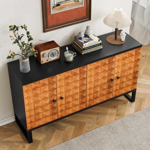 Sideboard Buffet Kitchen Storage Cabinet with 4 Doors, Accent Cabinet with Adjustable Shelves, Multifunctional Console Table for Living Room, Kitchen, Entryway, Hallway