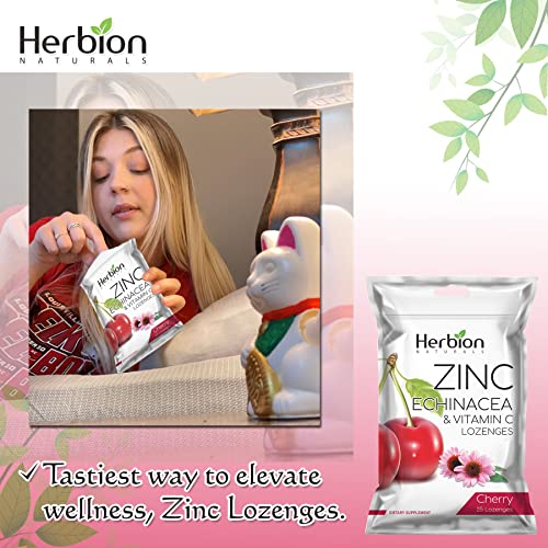 Herbion Naturals Zinc, Echinacea & Vitamin C Lozenges With Cherry Flavor, 25 Ct - Dietary Supplement For Adults & Children 5+ - Promotes Wellness For The Whole Family - (Pack Of 5) (125 Lozenges) #TOP5