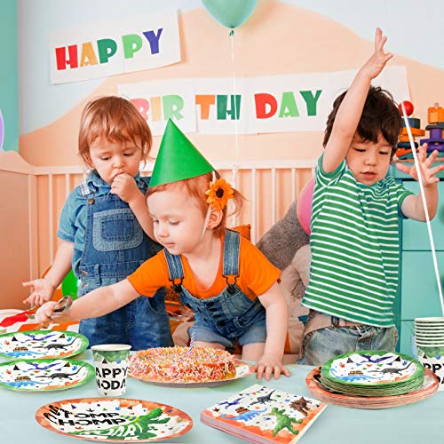 Watercolor Dinosaur Party Supplies - Disposable Dinosaur Party Tableware For Kids Boys Birthday Includes Luncheon Dinner Dessert Plates Napkins Paper Cups Serves 16 Guests 64 Pcs #TOP5