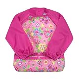 green sprouts Easy-wear Long Sleeve Bib | Waterproof Protection | Flipped Pocket, Soft Material, Easy Clean Smock , 12-24mo