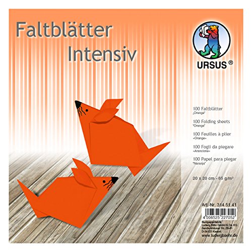 Ursus 3145141 - Faltblätter Uni intensiv, orange, ca. 20 x 20 cm, 65 g/qm, 100 Blatt, aus Plakatpapier, durchgefärbt, für kleine und große Origami Künstler, ideal für vielseitige Bastelarbeiten