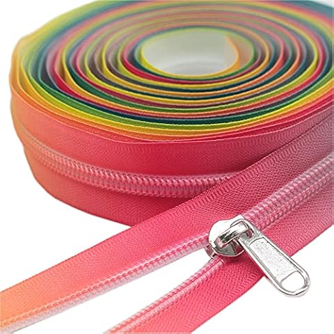 ByaHoGa 4 m Regenbogen endlos Reißverschluss Meterware Reissverschluss 6mm-Spirale + 10 Nonlock-Zipper Cover