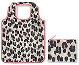 Kate Spade New York Leopard Print Reusable Shopping Tote with Zipper Storage Pouch (Forest Feline)