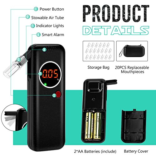 Alcohol Breathalyzer, Professional Grade Accuracy, Personal Alcohol Breath Tester With Digital Lcd Display, Portable Blood Alcohol Tester For Home Party Use (20 Mouthpieces) #TOP4