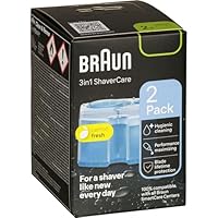 Braun 3-in-1 ShaverCare Reinigungskartuschen für Reinigungsstationen – ORIGINAL Kartuschen – Reinigt Rasierer 10x besser als Wasser, Scherkopfreiniger, Entfernt Haare und Hautpartikel – 2er Pack