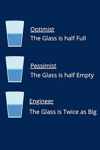 Optimist: The Glass half Full, Pessimist: The Glass Half Empty, Engineer: The Glass is Twice as Big: Funny Engineer Catchy Phrases Blank Journal | 6X9 | 120 Pages | Lined