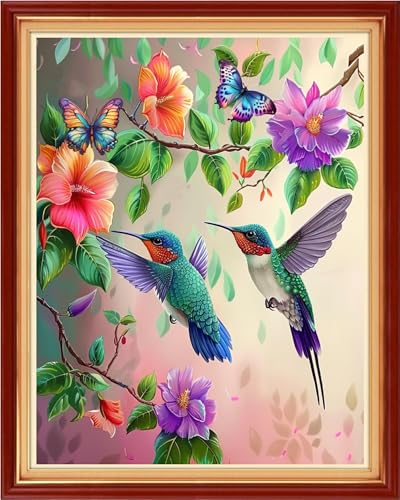 Image of Artvxeay Stamped Cross Stitch Kits - Embroidery Kits for Beginners Cross Stitch Kits for Adults 11 CT Printed Patterns Needlepoint Kits - Hummingbird Flowers 16x20 inch