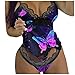 Briskorry Unterwäsche Damen Sexy Set Schmetterling Druck Pyjama Set Schlafanzug Frauen Kurz V-Ausschnitt Spitzenbesatz Lingerie mit Shorts Weich Oberteile Sleepwear Nachthemd