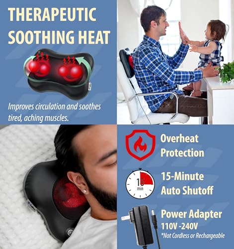 Image of Zyllion Shiatsu Back and Neck Massager with Heat - 3D Electric Kneading Deep Tissue Massage Pillow with 2 Speeds for Muscle Pain Relief, Black, ZMA-34
