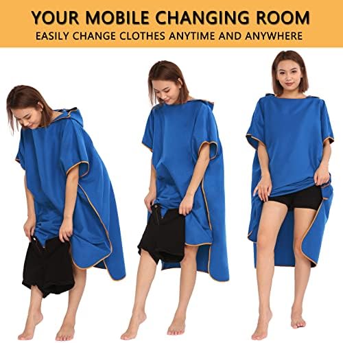 Yearnlife Changing Robe Towel Poncho Hooded Beach Swim Surf Towel Adult Quick Dry Lightweight Microfiber Wetsuit Changing Towel for Swimming Surfing Bathing Diving Watersports Camping Travel (Blue)