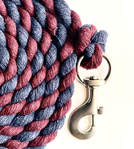 Majestic Ally Pack Of 2 Solid Cotton Lead Rope For Horses & Livestock – 10 Foot Long And 5/8 Inch Thick - Replaceable Heavy-Duty Satin Bolt Snap – Handmade – Soft, Broken In Feel (Navy -Burgandy) #TOP4