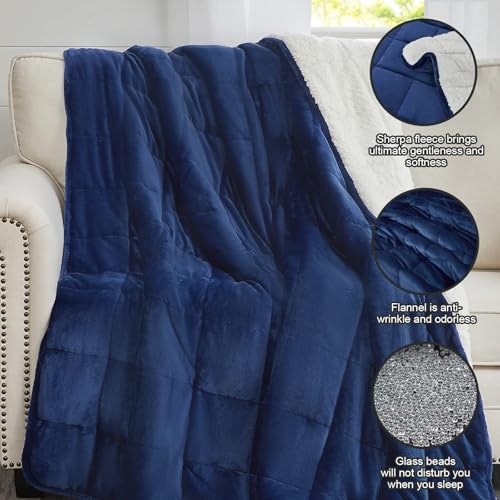 Image of yescool Weighted Blanket for Adults (15 lbs, 48 inch x 72 inch, Sapphire Blue) Heavy Blanket for Sleeping Perfect for 140-160 lbs, Twin Size Breathable Blanket with Premium Glass Bead