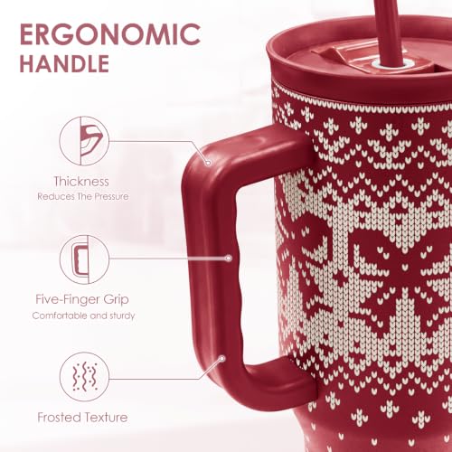 Image of Christmas Bow Stainless Steel Slider Tumbler with Handle 40 Ounces with Lid, Travel Cup, Insulated Bottles for Girls Women