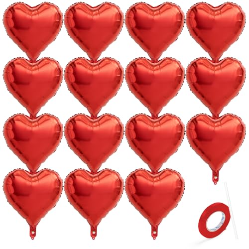 TIPKITS 15 PCS Red Heart Balloons 18 Inch Heart Shaped Balloons