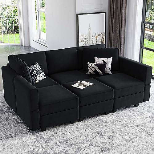 Belffin Modular Velvet Sectional Sofa with Chaise Lounge Sectional Sleeper Sofa with Storage Chaise Sofas Bed Couch for Living Room Black