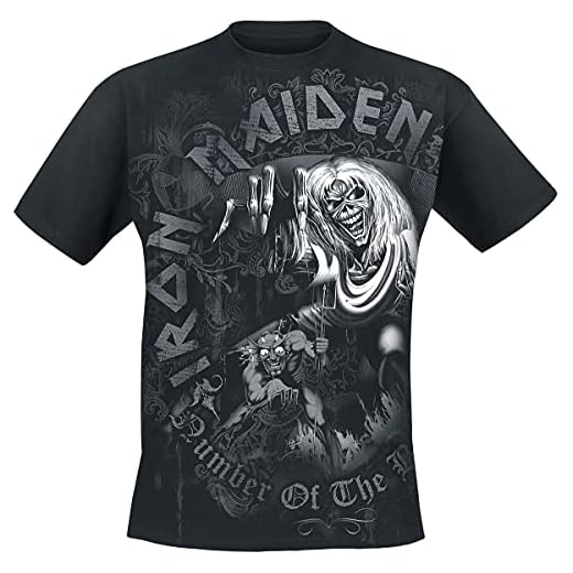 Iron Maiden Number of The Beast Grey Tone Hombre Camiseta Negro XL 100% algodón Vorne Bedruckt Regular