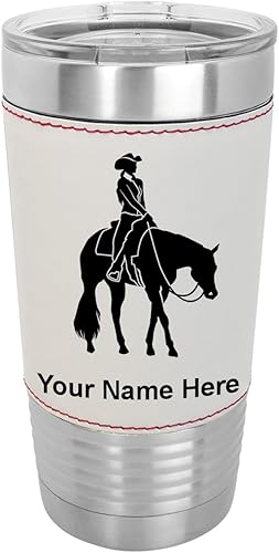 Miniatura 9 de LaserGram Vaso aislado al vacío de 20 onzas Western Pleasure Horse grabado personalizado incluido piel sintética gris