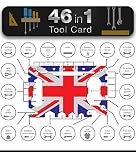 Multi Tool Card Size Gadget Wallet Set - 46 in 1 Pocket kit | Outdoor Camping Multitool Accessories | Stainless Steel | Perfect for Men British Presents | UK Union Flag - Union Jack Flag Coloured
