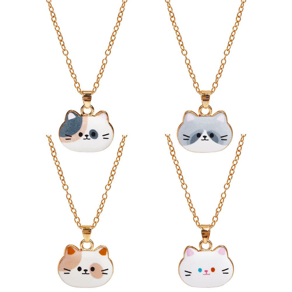 Friendship BFF Necklace for 4 Cute Cat Pendant Necklaces Kawaii Kitty Best Friends Necklace Jewelry Gift for Cat Lover