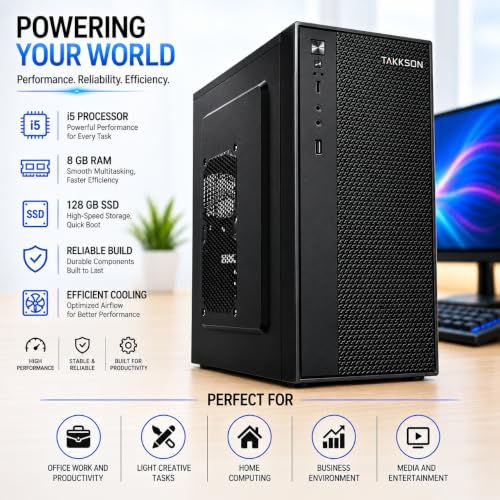 Image of TAKKSON Core i5 Desktop Computer PC | Core i5 4th Gen | 8 GB RAM | 128 GB SSD | HDMI | VGA | Ethernet | HD Graphics | USB 3.0 | Windows 11 Pro & Office