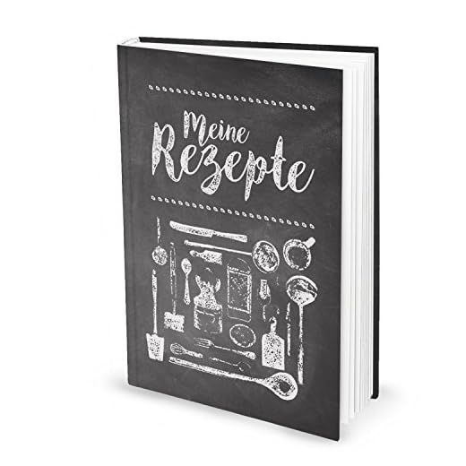 XXL livre de recettes (Hard Cover) dans DIN A4 avec 164 numerierten pages vide au tableau et craie Look Retro Vintage avec table des matières, Idée Cadeau pour tous Hobby chefs, qualité 1 A.