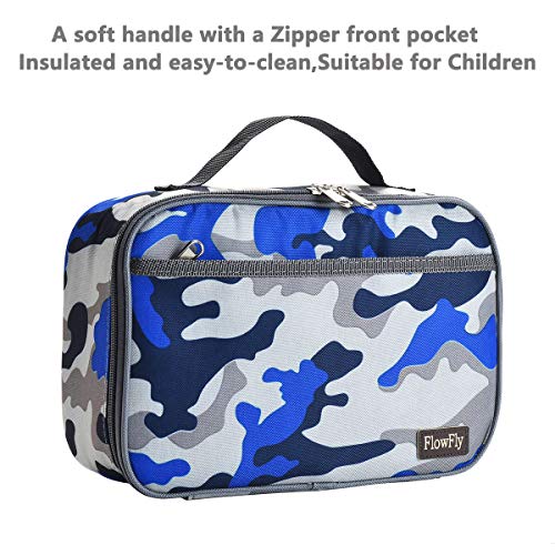 FlowFly Kids Lunch box Insulated Soft Bag Mini Cooler Back to School Thermal Meal Tote Kit for Girls, Boys,Blue Camo - Image 3