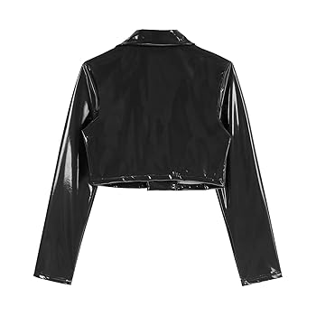 easyforever Women's Patent Leather Jacket Shiny Metallic