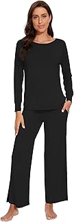 WiWi Pajamas for Women Bamboo Viscose Lounge Sets Long Sleeve Loungewear with Side Slit Pants Soft Pjs Set S-XXL
