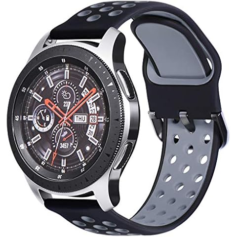 KADES for Galaxy Watch 46mm Strap, 22mm Soft Silicone Sport Strap Replacement Band for Huawei GT2 46mm Strap, Galaxy Watch 3 45mm Strap, Gear S3 Frontier Strap(Black Gray with Buckle) Cover