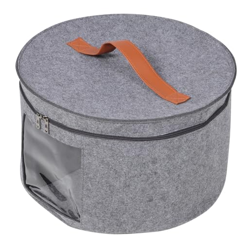 MUSISALY Round Hat Box Organizer for Men Portable Travel Storage Case Lid Design Large Capacity for Baseball Hats Grey for Home Travel