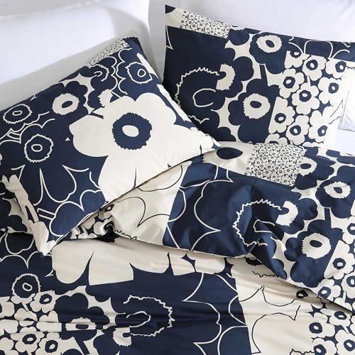 Image of Marimekko - King Duvet Cover Set, Premium Cotton Bedding with Matching Shams, Floral Home Decor (Unikko Kollaasi Blue, King)