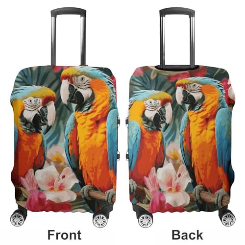 Tropical Plants And Parrots Luggage Cover, Washable Elastic Suitcase Cover Protector Fit 18-32 Inch Luggage3