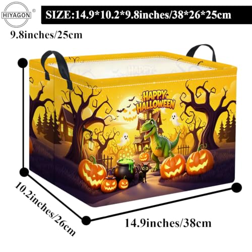 Image of Rectangular Halloween Basket for Boys and Girls Kids Trick or Treat Pumpkin Basket for Halloween Parties Cute Storage Bin Organizer Box Room Decor(Halloween Dinosaur)